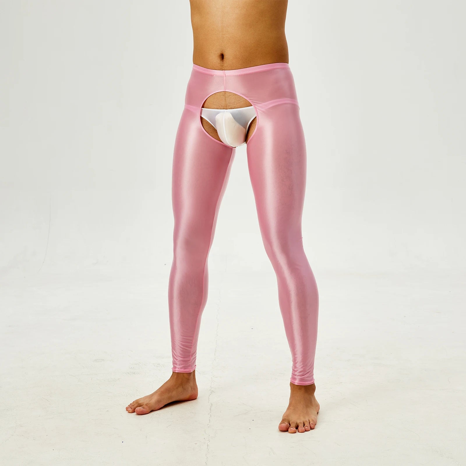 Glossy Crotchless Open Butt Leggings Mens Gays Erotic Nightwear Underpants High Waist Slim Fit Tights Underwear Baselayer Pants luvshop24