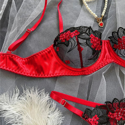 Floral Sexy Lingerie Lace Eroticу Bralette + Briefs Set Transparent Women's Underwear Embroidery Erotic Beautiful Bra And Panty luvshop24