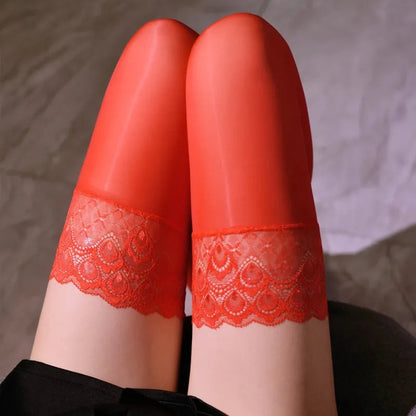 Women's Sexy Stockings8DGlossy Silicone Lace Long Tube912Needle Long Tube Thigh High Horse Oil Socks Support Wholesale luvshop24