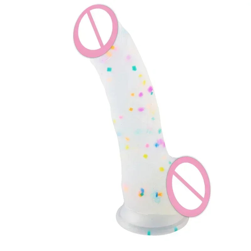 Confetti Dildo Realistic Clear Silicone Dildo, with Strong Suction Cup for Hands-Free Play, Realistic Penis for Women and Couple luvshop24