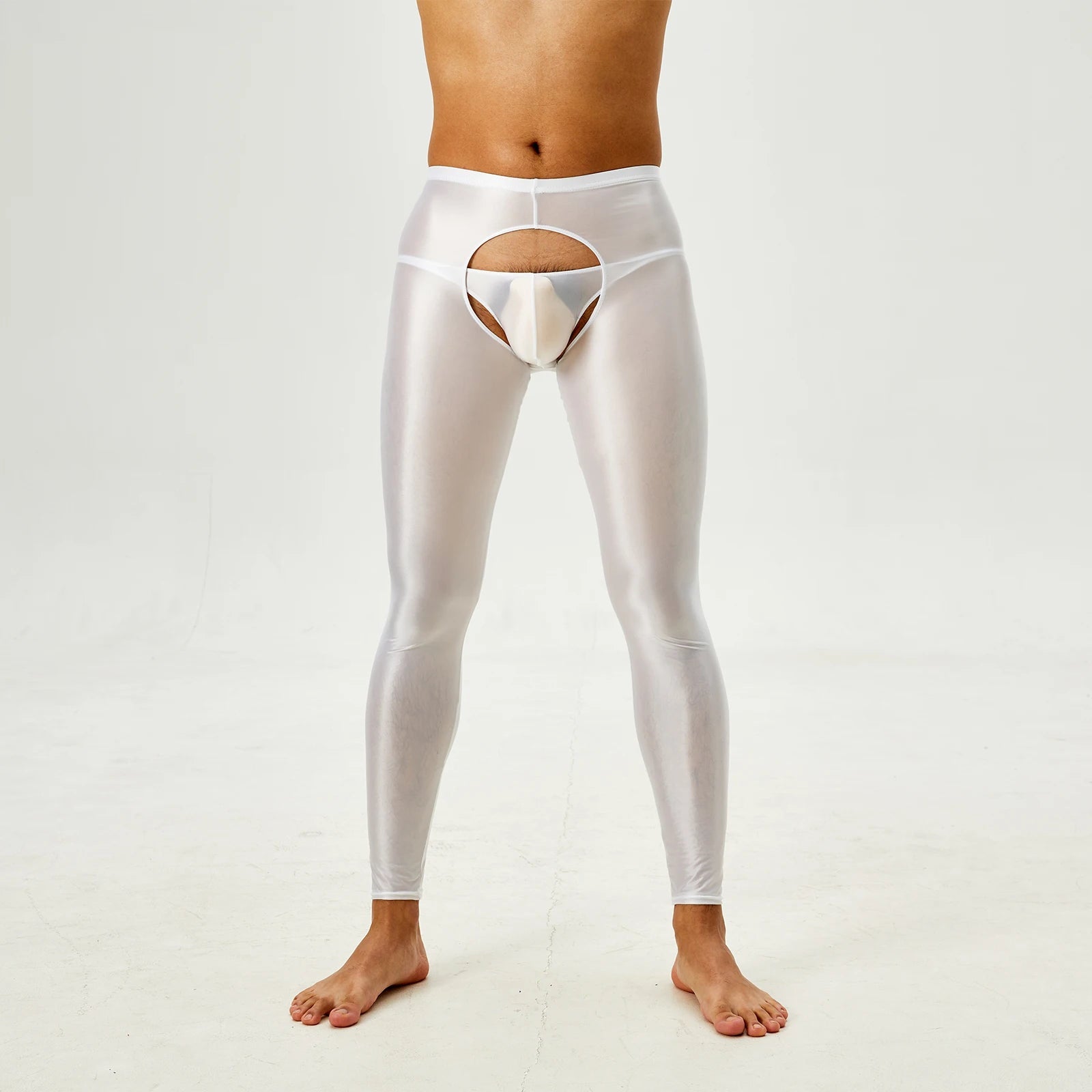 Glossy Crotchless Open Butt Leggings Mens Gays Erotic Nightwear Underpants High Waist Slim Fit Tights Underwear Baselayer Pants luvshop24