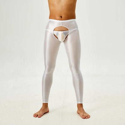 Glossy Crotchless Open Butt Leggings Mens Gays Erotic Nightwear Underpants High Waist Slim Fit Tights Underwear Baselayer Pants luvshop24