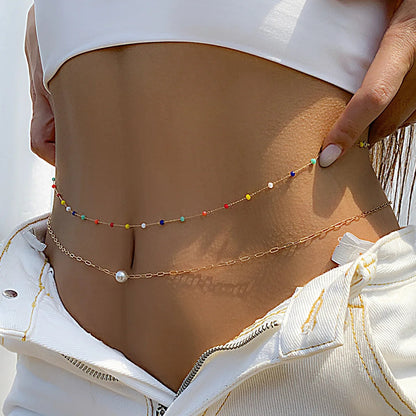 Summer Accessories Versatile Colorful Oil Drop Beads Chain Body Chain Bohemian Geometric Love Waist Chain Body Chains for Woman luvshop24