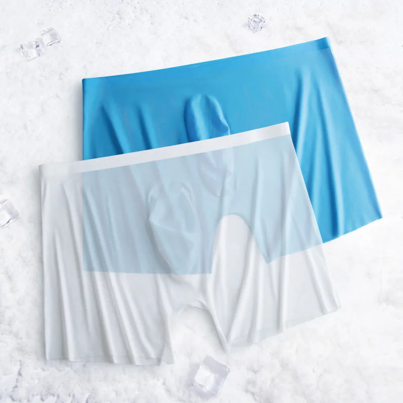 1-2 Pcs Ultra-thin Underwear Sexy Transparent 2022 New Mesh Ice Silk Mens Boxer Shorts Naked Seamless Plus Size Boxershorts Men luvshop24