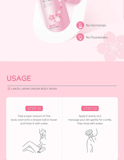 LAIKOU Sakura Shower Gel Long Moisturizing Smooth Long Lasting Fragrance Gentle Foam Body Cleansing Bath Product 100ml luvshop24