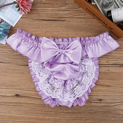 Men Sissy Bow-knot See-through Panties Satin Bikini G-String Thong Briefs Uniform Temptation Sexy Smooth Underwear Sleepwear luvshop24