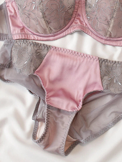 Lace Neck Lingerie Women's Feeling Without Steel Ring Bra Set  Female Deep v Thin Section Underwear Knot Wave Mesh Bras luvshop24