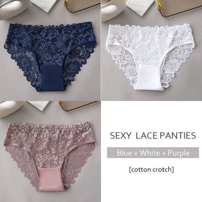 3PCS/Set Luxury Floral Embroidery Lace Panties Women Briefs Sexy Hollow Lingerie Female Underwear Ladies Breathable Underpants luvshop24