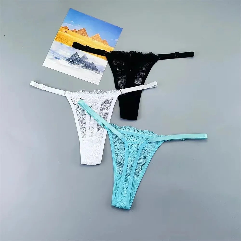 3Pcs Sexy Thongs Underwear for Women Perspective Lace G-String Panties Low Waist Plus Size Hot Wife Gift luvshop24