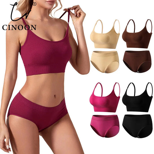 CINOON Sexy Women Seamless Bra Set Low Waist Panties Wire Free Bra Bralette Lingerie Brassiere Backless Female Underwear Set luvshop24