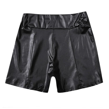 2024 Sexy Womens Shorts Shiny Elastic High Waist Shiny Faux PU Leather Short Pants Slim Hot Dance Clubwear Mini Shorts luvshop24