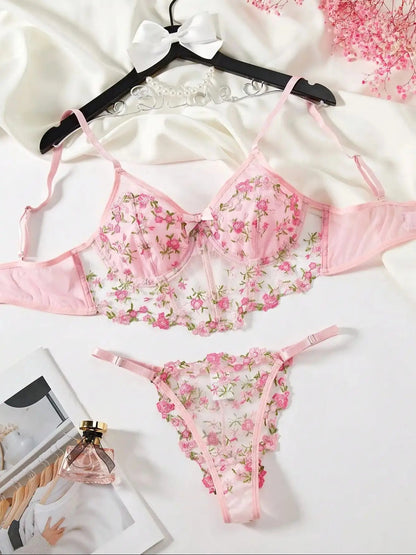 2025 Lace Sexy Erotic Floral Embroidery Lingerie Set Women Boho Sensual Erotic Sexy 2-Piece Bra + Panty Underwear Set luvshop24