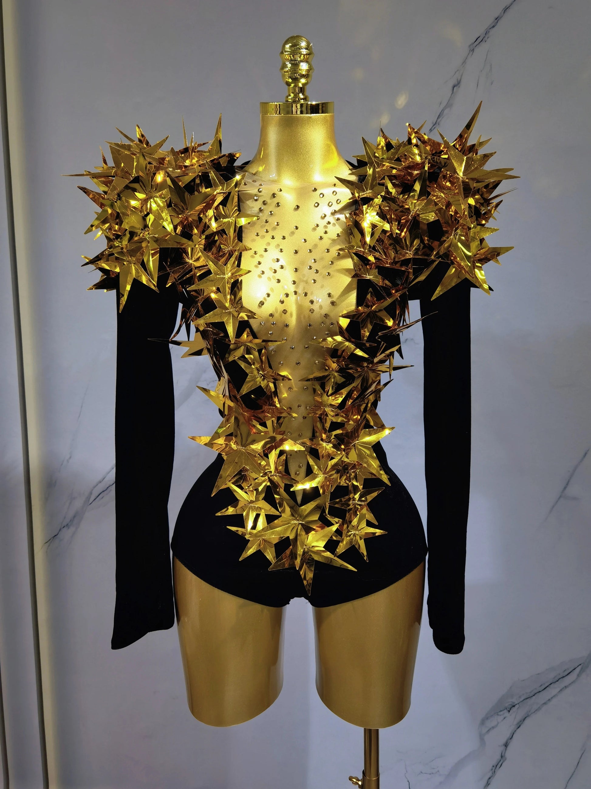 2025 New Shiny Black Rhinestone Velvet Long Sleeve Bodysuit Women Evening Party Club Gala Hosts NightClub Bar Stage Costumes luvshop24