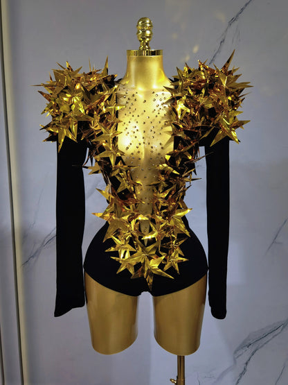 2025 New Shiny Black Rhinestone Velvet Long Sleeve Bodysuit Women Evening Party Club Gala Hosts NightClub Bar Stage Costumes luvshop24