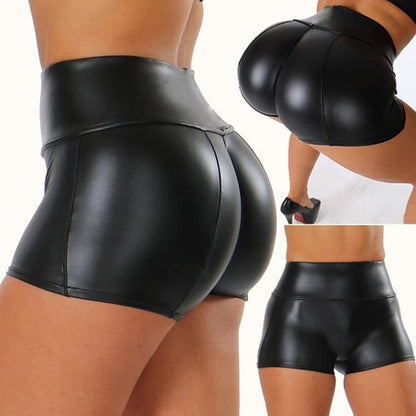 2024 Sexy Womens Shorts Shiny Elastic High Waist Shiny Faux PU Leather Short Pants Slim Hot Dance Clubwear Mini Shorts luvshop24