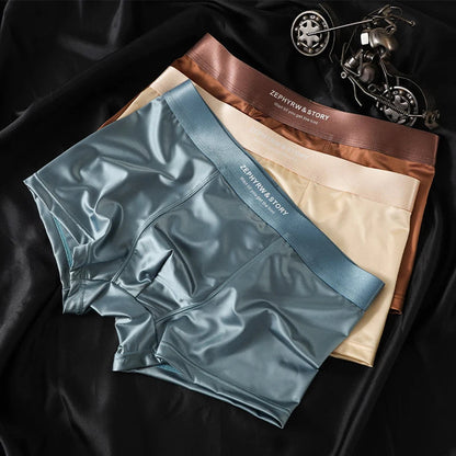 Luxury Summer Smooth Cool Ice Silk Satin-like Men's Boxershort Panties Solid Underpants Breathable Mesh Crotch Male Underwear luvshop24