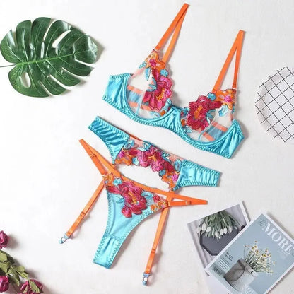 Women Floral Lace Garter Lingerie Set Sexy Lace Bodydoll Teddy Lingerie Fishnet Strappy Lace Bra & Panty Set Boudoir Outfits luvshop24