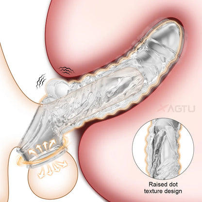 Reusable  Penis Extender Silicone Condom Dildo Sleeve Glans Delay Ejaculation Cockring Adult Sex Toys Vibrator For Men Couples luvshop24