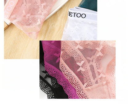 Clearance_6PCS/Set  Sexy G-String Thong Lace Women's Panties Low-Waist Female Underpants Mesh Perspective Briefs Lingerie_Contin luvshop24