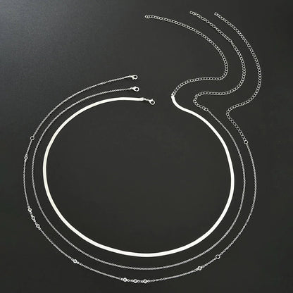 3Pcs Boho Flat Snake Chain Belly Waist Chain for Women Simple Silver Color Zircon Summer Beach Jewelry Female Bikini Accessories luvshop24