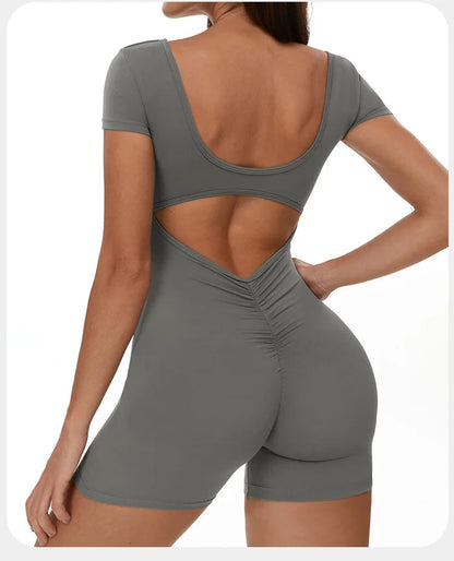 Womens Sports Bodysuit Short Sleeve Jumpsuits Stretch One Piece Set Romper Sexy Scrunch Butt Fitness Jumpsuit Female Sportwears luvshop24