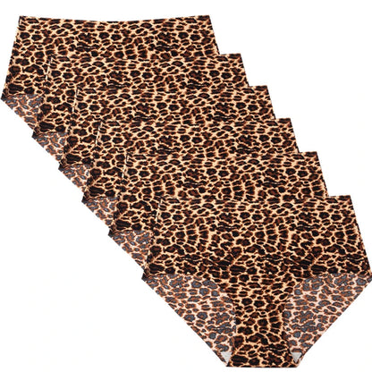 6pcs Women's Seamless Ice Silk Panties Female Mid Waist Plus Size Leopard Print Underwear Girls Fashion Brief Lady Comfort Panty luvshop24