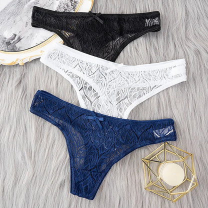 3PCS Low Waist Sexy Lace Panties Hollow Out G-Strings Female Solid Color Thongs Underwear Women Sexy Underpants Intimates luvshop24