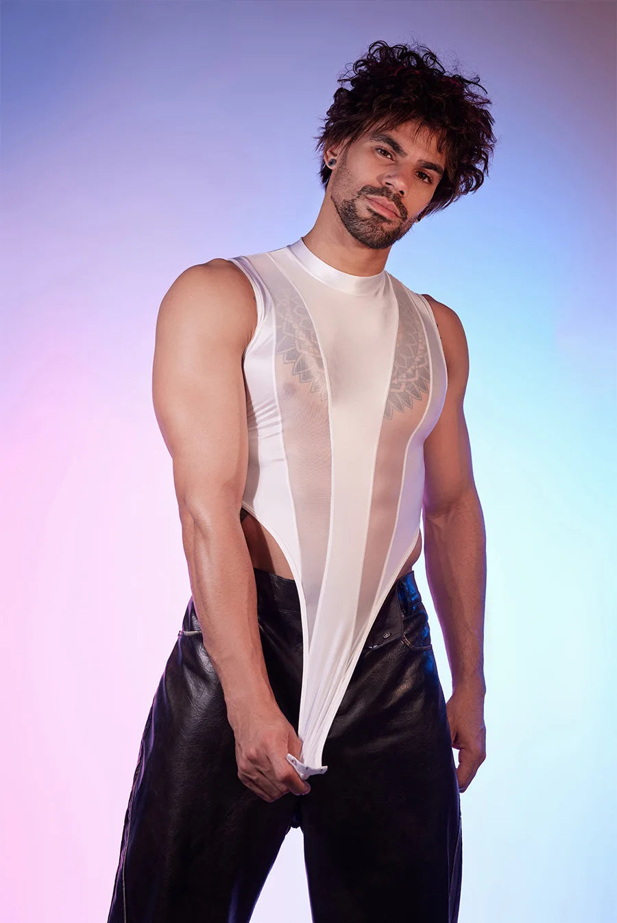 Hot Sexy Men's Bodysuits Mesh Patchwork Shiny Transparen Short Sleeve Male Rompers High Cut Leotard Gay Open Crotch Jumpsuits luvshop24