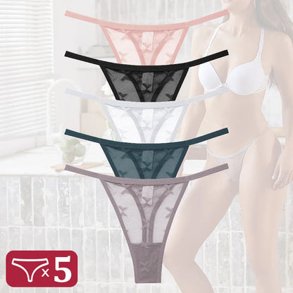 5Pcs Women Sexy Lace Floral G-String Panties String Transparent Underwear Intimates Panties Thong Low Waist Briefs Lingerie luvshop24
