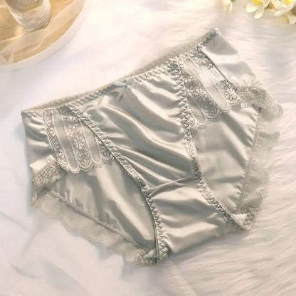 2Pcs Lingerie Underwear Lace Briefs Women Ultra-thin Bow Stain Silk Panties Cotton Crotch Mid Waist Mesh Seamless Briefs Girl luvshop24