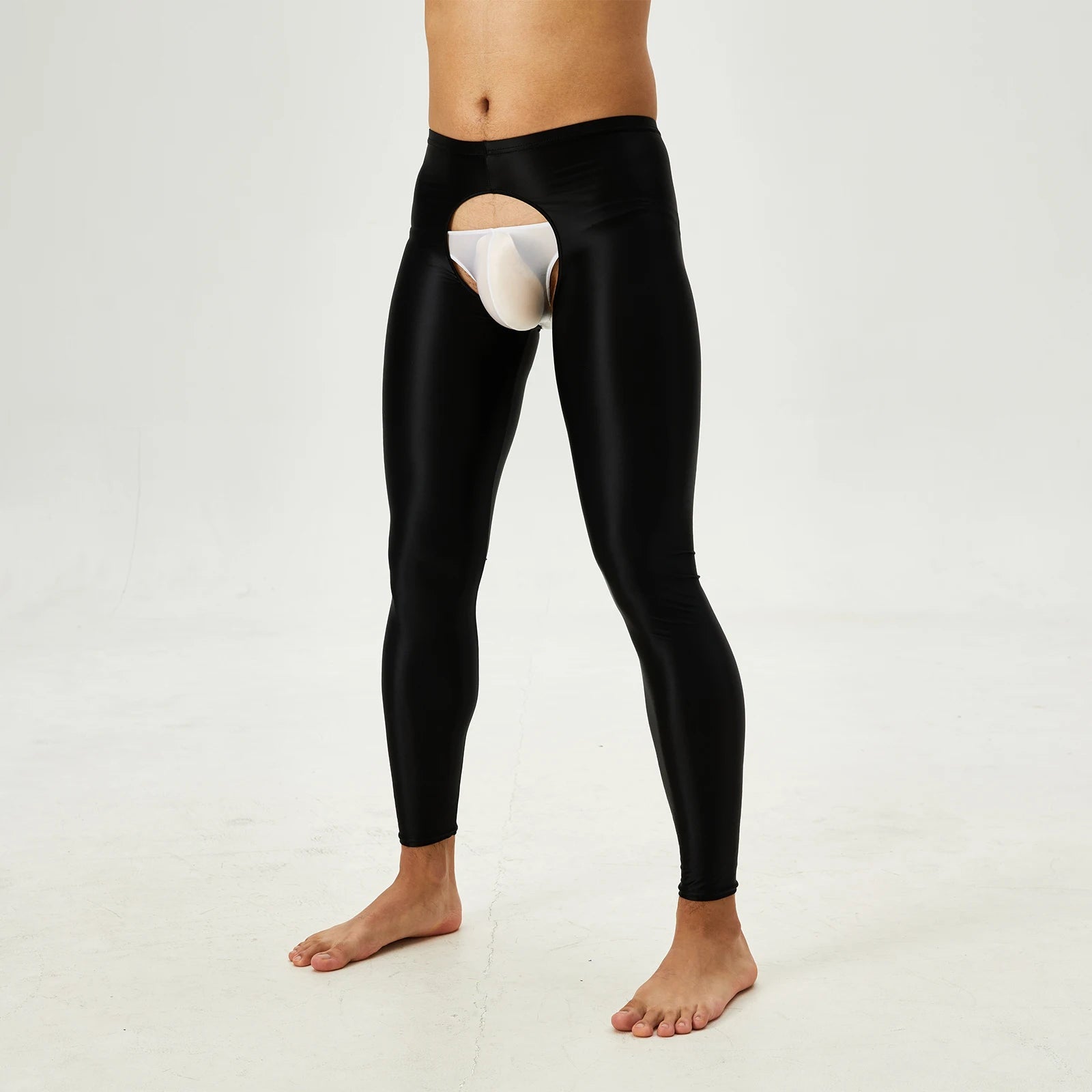 Glossy Crotchless Open Butt Leggings Mens Gays Erotic Nightwear Underpants High Waist Slim Fit Tights Underwear Baselayer Pants luvshop24