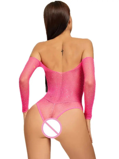 Fashion Sexy Lingerie Fishnet Bodysuits Sexy Perspective Diamonds Porno Costume Sexy Women Open Body Lace Bodysuit Streetwear luvshop24