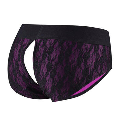Men Erotic Panties Patchwork Penis Hole Underwear Open Buttocks Crotch Underpants Sexy Gay Lace Briefs Strap on Harness Lingerie luvshop24
