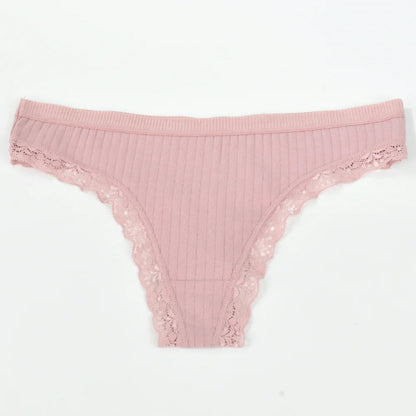3pcs Cotton Women's Thong Panties Breathable Low Waist Seamless Underwear Sexy Female Lady Comfortable Solid Color Lace G-String luvshop24