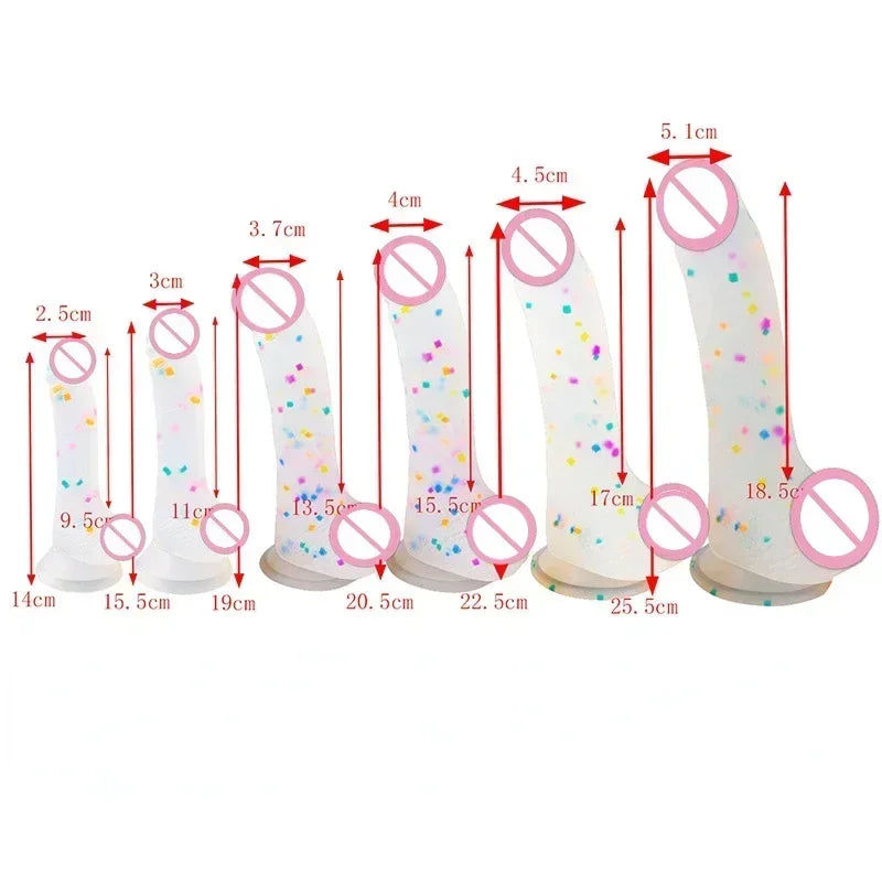 Confetti Dildo Realistic Clear Silicone Dildo, with Strong Suction Cup for Hands-Free Play, Realistic Penis for Women and Couple luvshop24