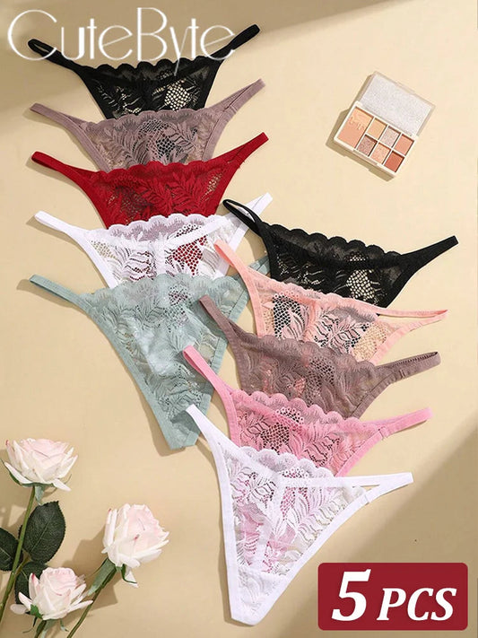 5PCS Sexy Lace Women Lingerie Exotic Underpants Female Lace Transparent Hollow Out G-string Thong Female Soft Intimates S-XL luvshop24