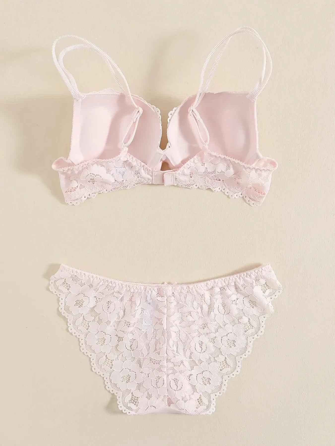 1 Set Elegant Erotic Lace Embroidery Breathable Fabric Lingeries : Push-Up Bra, Low Waist Sheer Panty - Ultimate Valentine's Day luvshop24