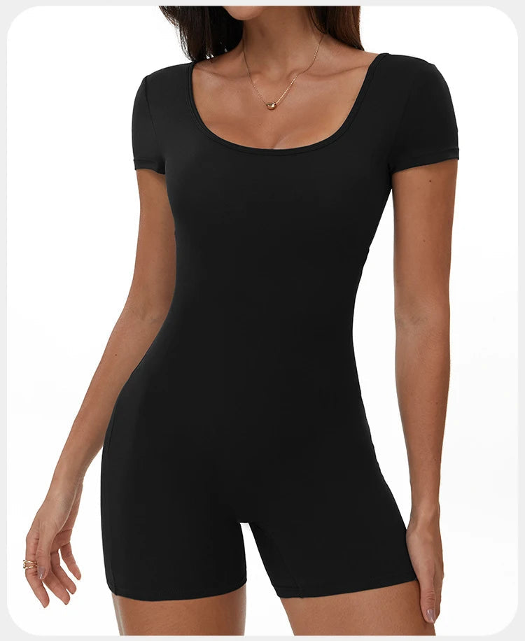 Womens Sports Bodysuit Short Sleeve Jumpsuits Stretch One Piece Set Romper Sexy Scrunch Butt Fitness Jumpsuit Female Sportwears luvshop24