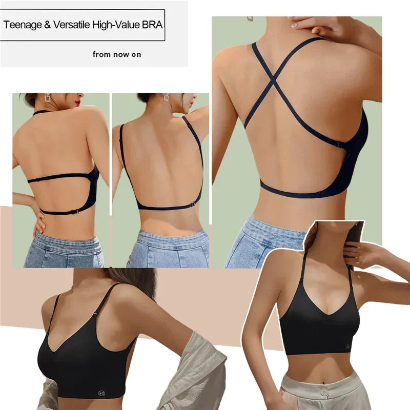 2024 Invisible Push Up Bra Backless Sexy Women Bras Low Cut Plunge Brassiere Open Back Wedding Underwear Seamless Lingerie luvshop24