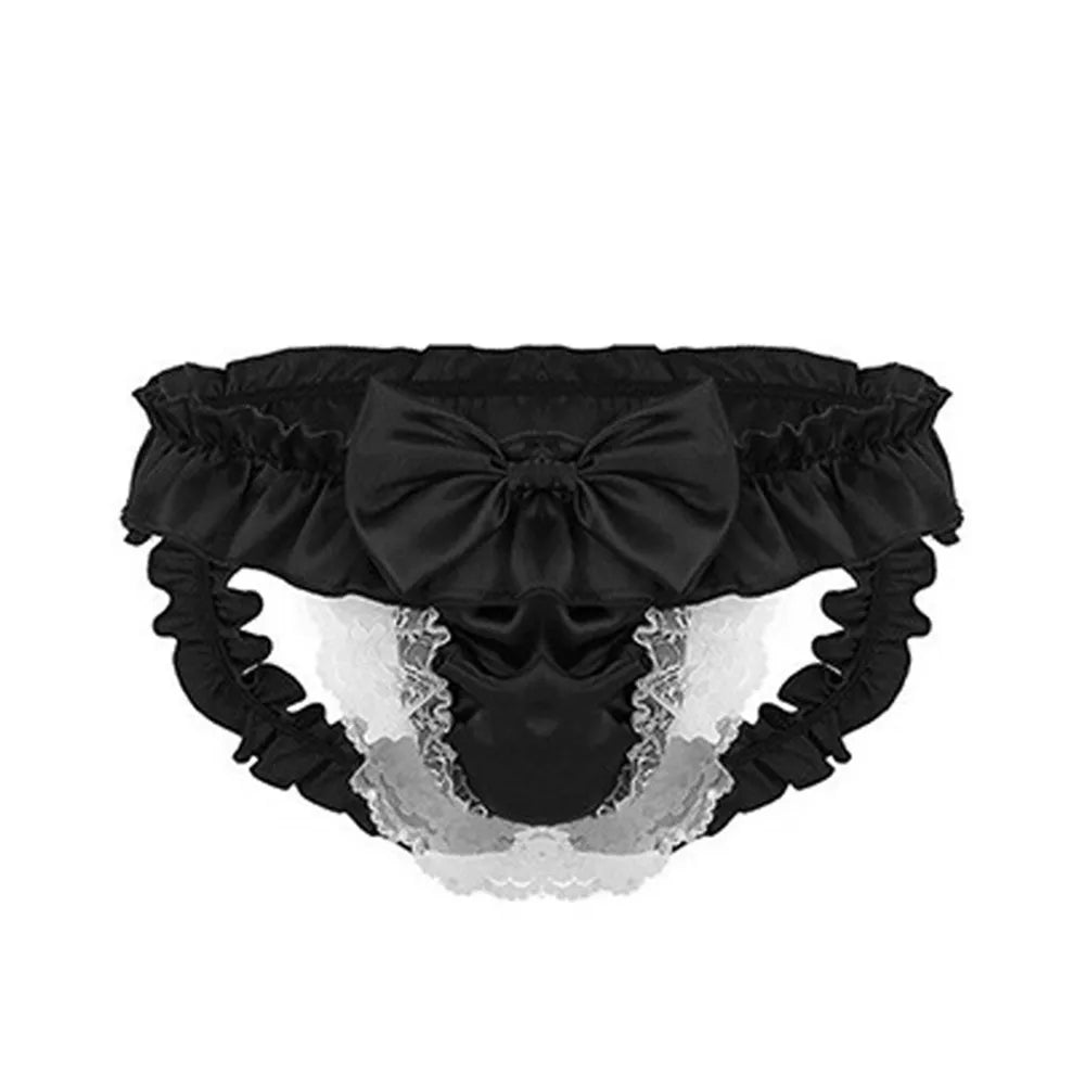 Men Sissy Bow-knot See-through Panties Satin Bikini G-String Thong Briefs Uniform Temptation Sexy Smooth Underwear Sleepwear luvshop24