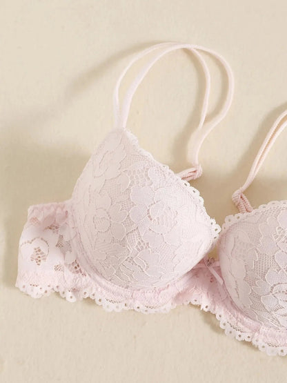 1 Set Elegant Erotic Lace Embroidery Breathable Fabric Lingeries : Push-Up Bra, Low Waist Sheer Panty - Ultimate Valentine's Day luvshop24