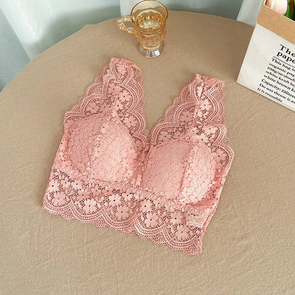 Lace Bras Top Women Deep V Neck Sexy Lingerie Wire Free Bra Tank Tops Female Underwear V Back Bralette Padded Camisole luvshop24