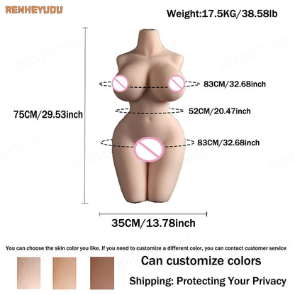 RENHEYUOU Soft Sex Toy Male Masturbation Toy Large False Breasts Real Vagina Artificial Pocket Buttocks Half Body Torso Sex Doll luvshop24