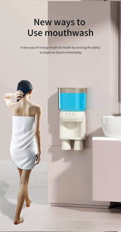 1Pcs Mouthwash Container, Automatic Sensor Mouthwash Machine, No Punching Smart Oral Cleaning, Wall-Mounted Mouthwash Rack, USB Charging with 2 Mouthwash Cups luvshop24