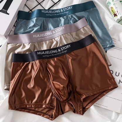 1/3Pcs Breathable Thin Satin Silk Boxer Briefs Seamless Mid Waist Ice Silk Boxers Underpants Smooth Underwear for Men Daily luvshop24
