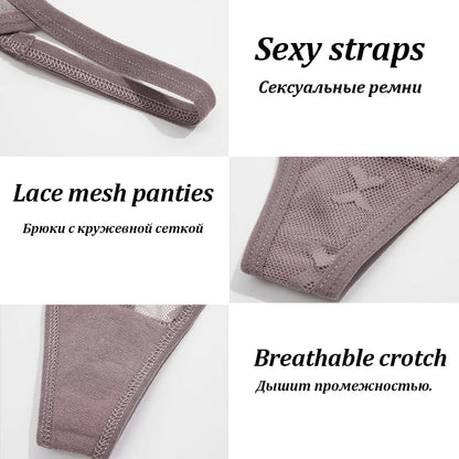 5Pcs Women Sexy Lace Floral G-String Panties String Transparent Underwear Intimates Panties Thong Low Waist Briefs Lingerie luvshop24