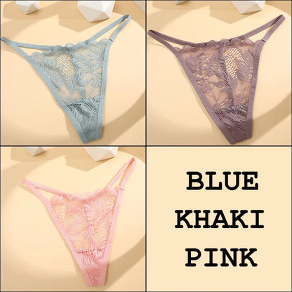 3Pcs Lace Thong For Women Low Rise Soft Intimates Lingerie Sexy Panties 6 Solid Color Ladies Comfortable Underpants Girls Panty luvshop24
