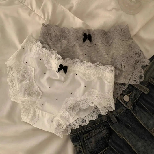 3Pcs Lingerie Dot Lace Bowknot Panties Sweet Mid Waist Seamless Briefs Cotton Crotch Underpants Underwear for Women Lady luvshop24