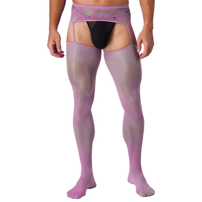 Mens Sexy Cutout Crotchless Pantyhose Floral Lace Exotic Socks Leggings One-Piece Garter Stockings Gay Male Sissy Underwear luvshop24