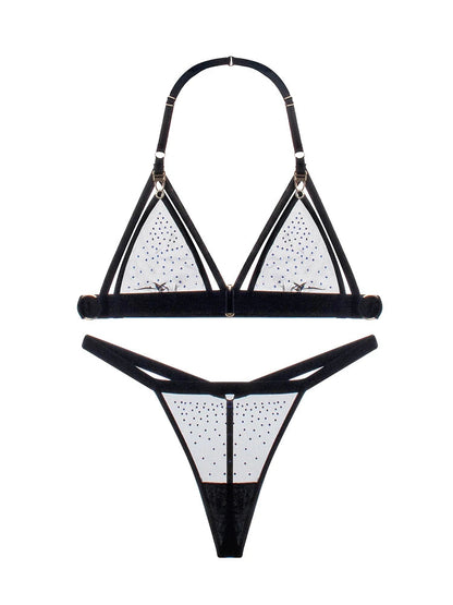 Lace Neck Lingerie Women's Feeling Without Steel Ring Bra Set  Female Deep v Thin Section Underwear Knot Wave Mesh Bras luvshop24